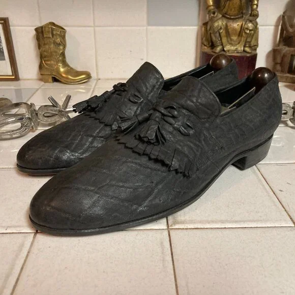 Black leather slip on tasseled business shoes 10 M s-l400.jpg main image 3